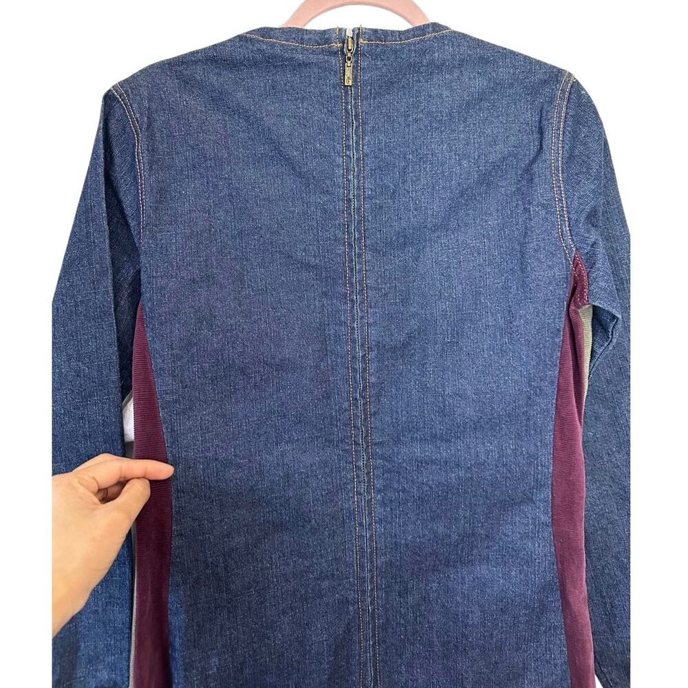Vintage FUBU Denim Long Sleeve Dress Corduroy Patchwork Stripes Vneck Size 7/8 - Picture 8 of 16
